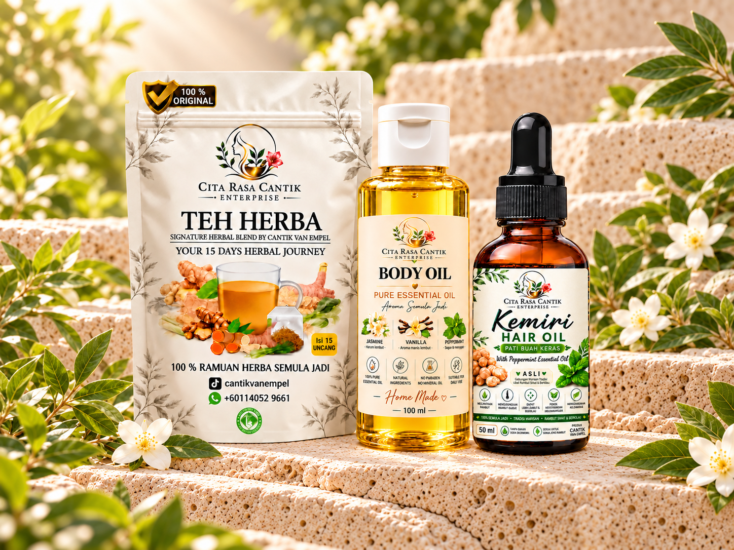 Teh Herba, Body Oil dan Kemiri Hair Oil Cita Rasa Cantik dalam satu gubahan botani